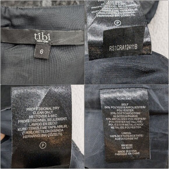 Tibi Metallic Mini Dress Black Short Sleeve Lined Textured Cocktail Size 6 - Picture 6 of 11